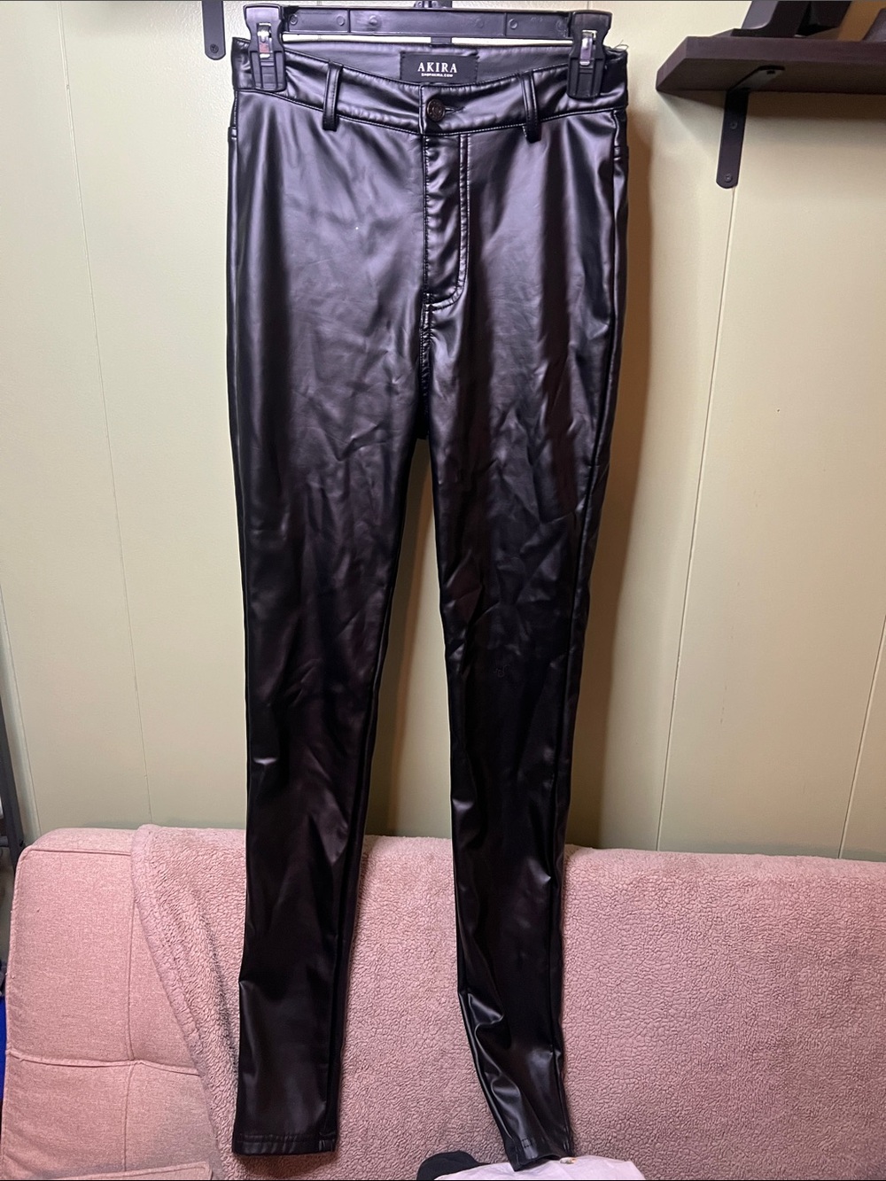 AKIRA Women's Black Faux Leather Skinny Pants
